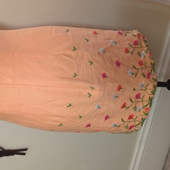 Vintage peach dress flowers & vines - Picture 5 of 10